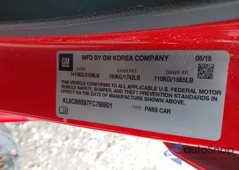 2015 Chevrolet Spark Ls Cvt из США, поврежденный, VIN KL8CB6S97FC788801